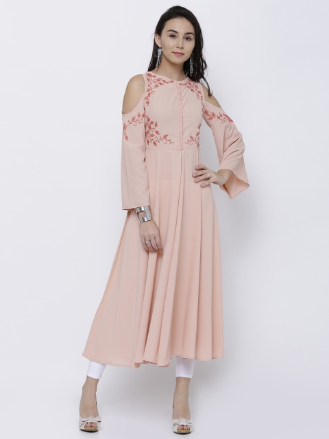 

Vishudh Women Peach-Coloured Solid Anarkali Kurta