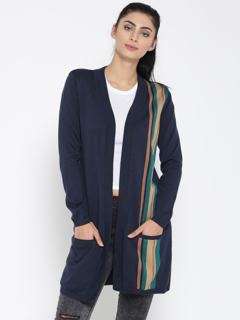 

United Colors of Benetton Women Navy Blue Striped Detail Front-Open Cardigan