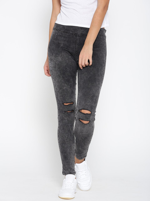 

United Colors of Benetton Charcoal Grey Distressed Jeggings