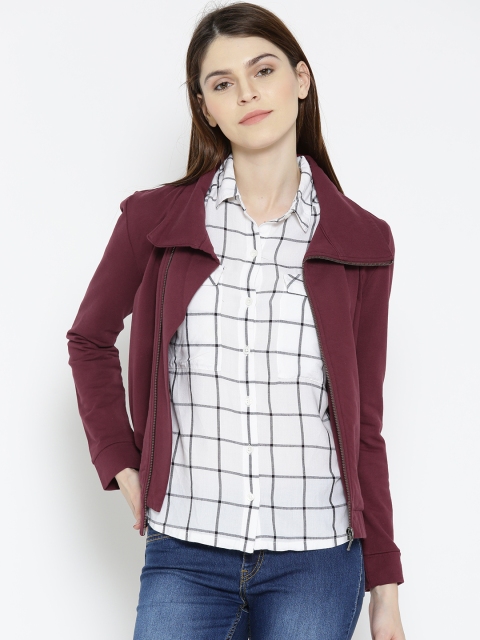 

United Colors of Benetton Women Burgundy Solid Sweatshirt