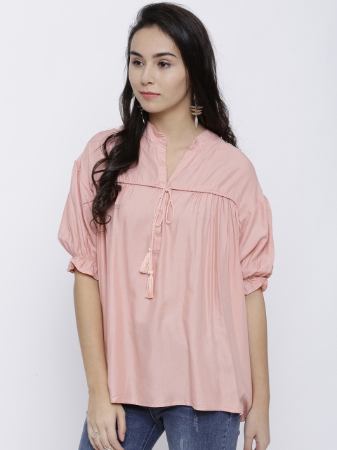 

Tokyo Talkies Women Pink Solid Boxy Top