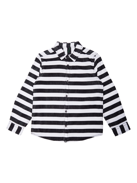 

United Colors of Benetton Boys White & Black Regular Fit Striped Casual Shirt