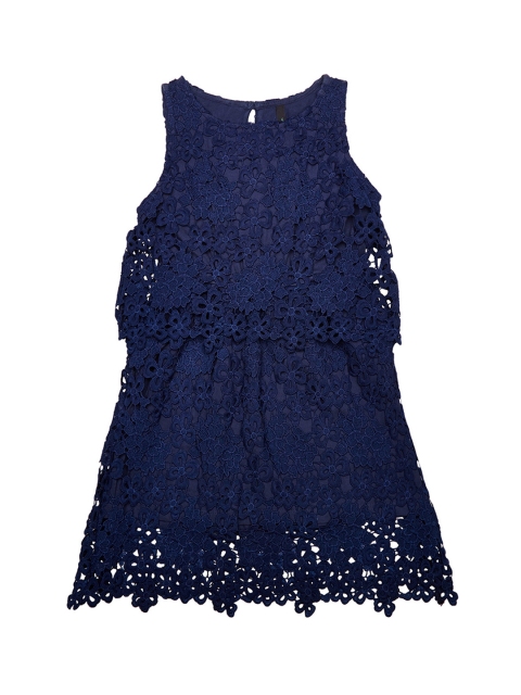 

United Colors of Benetton Girls Blue Self Design A-Line Dress