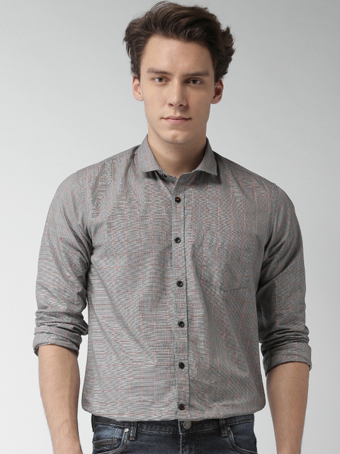 

Mast & Harbour Men Grey & Orange Slim Fit Checked Casual Shirt