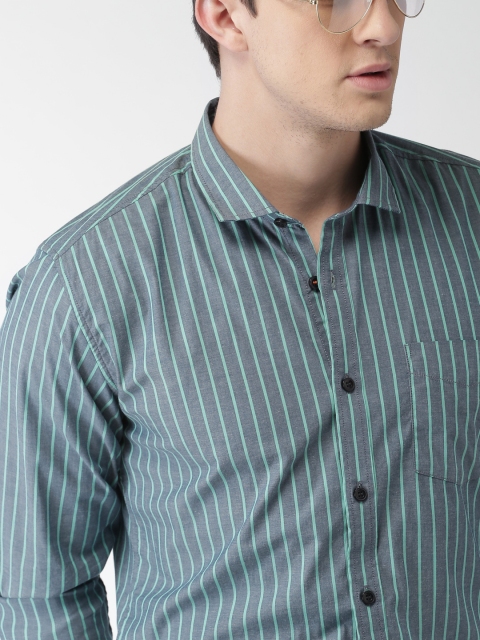 

Mast & Harbour Men Blue & Green Slim Fit Striped Casual Shirt