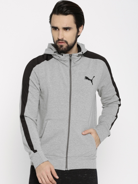 

Puma Men Grey Melange Solid StretchLite FZ Hooded Sweatshirt