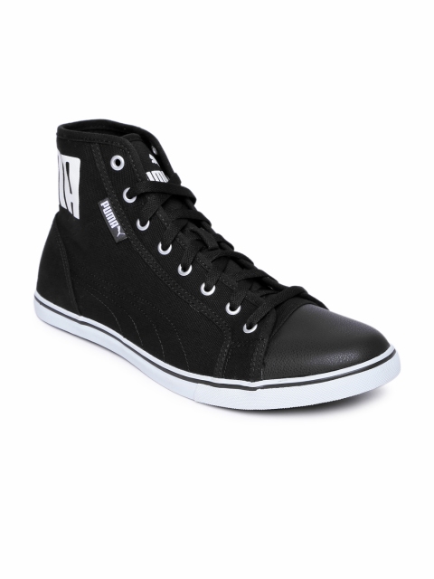 

Puma Men Black Solid Canvas Mid-Top Sneakers