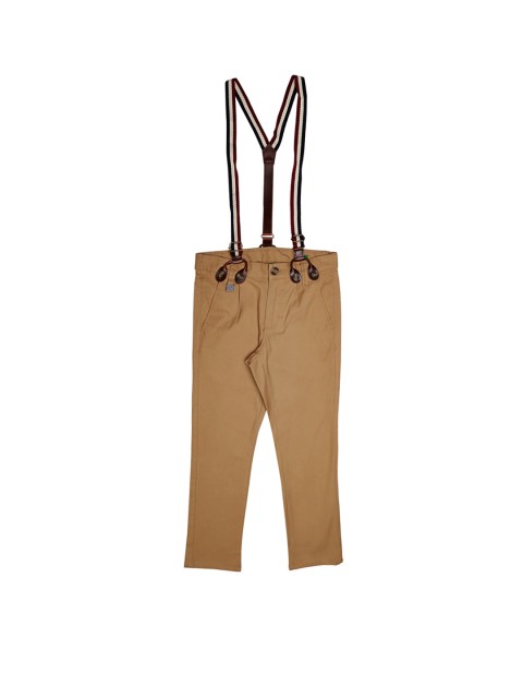 

United Colors of Benetton Boys Beige Regular Fit Solid Regular Trousers with Suspenders