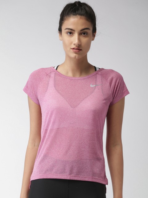 

Nike Women Purple Self Design Styled Back Top