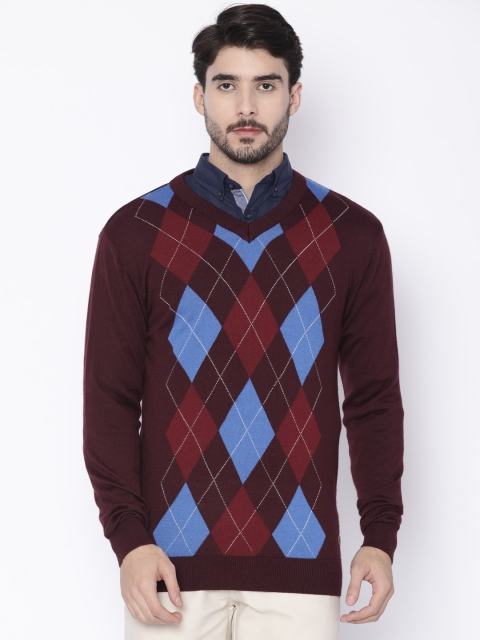 

Raymond Men Maroon Self Design Pullover