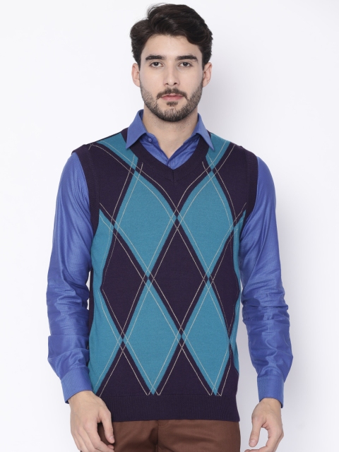 

Raymond Men Purple & Blue Self Design Sweater Vest