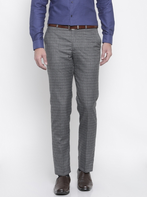 

Park Avenue Men Grey Smart Slim Fit Checked Formal Trousers