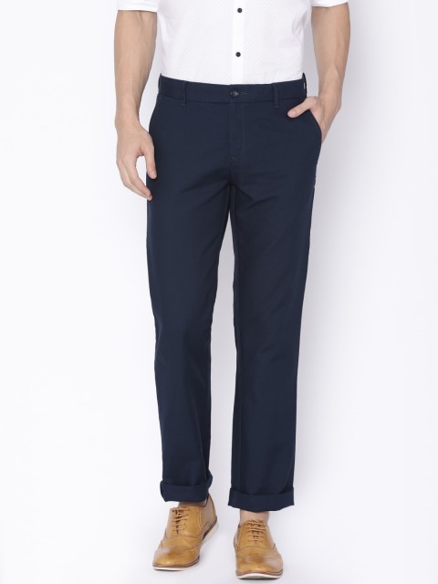 

Raymond Men Navy Regular Fit Solid Regular Trousers, Navy blue