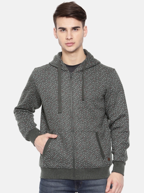 

Parx Men Charcoal Grey Printed Hooded Sweatshirt