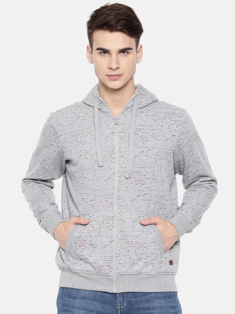 

Parx Men Grey Melange Printed Hooded Sweatshirt