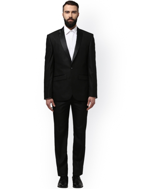 

Park Avenue Men Black Single-Breasted Slim-Fit Party Suit