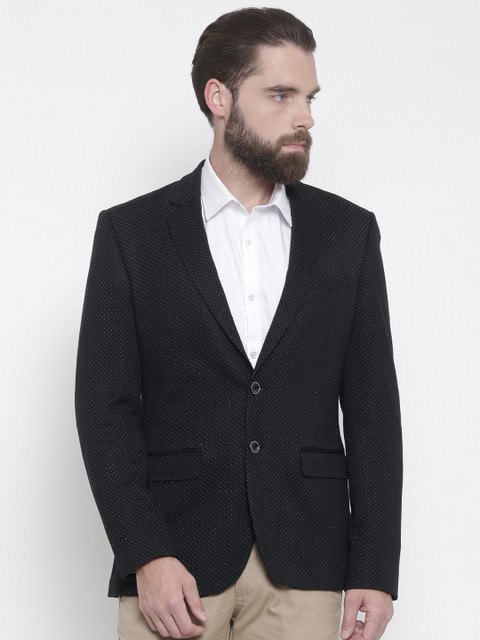 

Park Avenue Black Self-Design Super Slim Fit Single-Breasted Formal Blazer