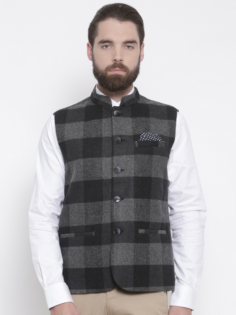 

Park Avenue Grey Checked Slim Fit Nehru Jacket