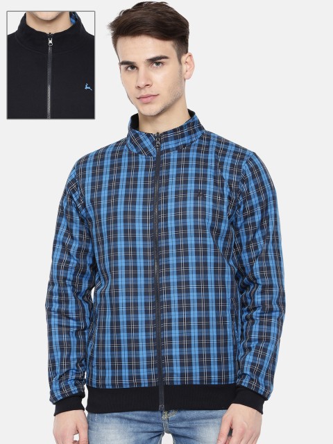 

Parx Men Blue Checked Reversible Bomber