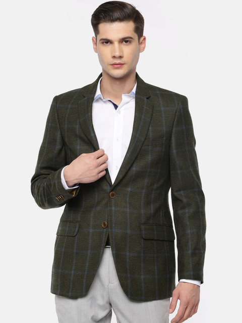 

Raymond Green & Blue Checked Contemporary Fit Single-Breasted Formal Blazer