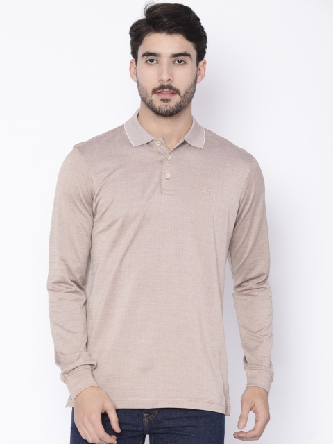 

Raymond Men Beige Self Design Polo Collar T-shirt