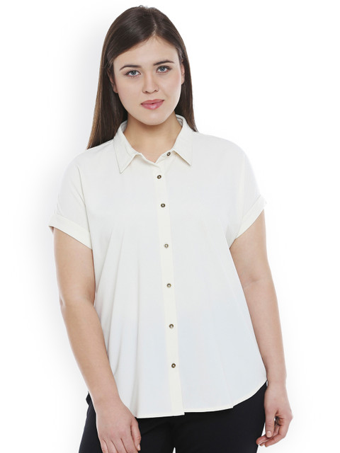 

JUNAROSE Plus Size Women White Regular Fit Solid Casual Shirt