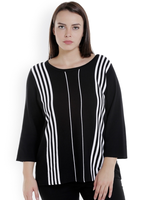 

JUNAROSE Plus Size Women Black White Striped Top