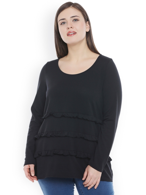 

JUNAROSE Plus Size Women Black Solid Top