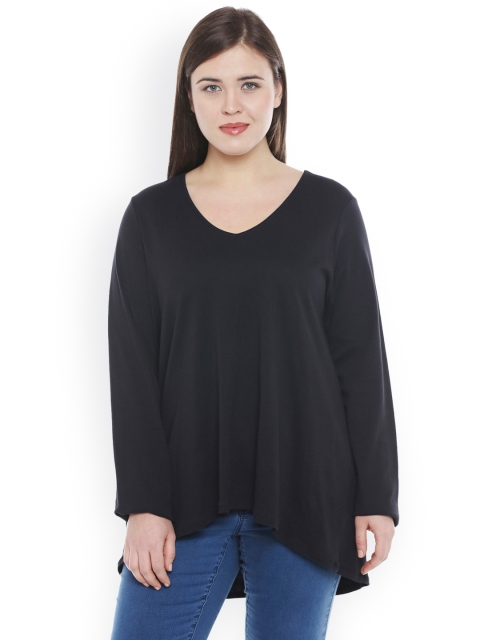 

JUNAROSE Plus Size Women Black Solid High-Low Top