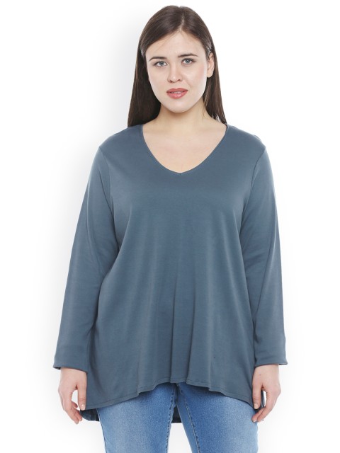 

JUNAROSE Plus Size Women Charcoal Grey Solid High-Low Top