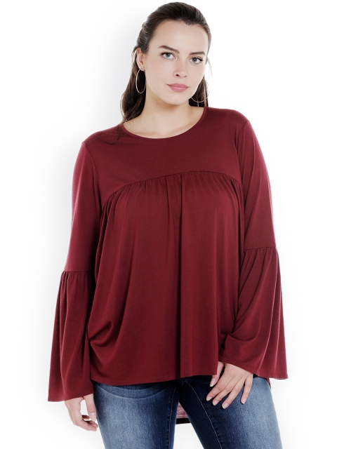 

JUNAROSE Plus Size Women Maroon Solid Top