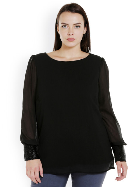 

JUNAROSE Plus Size Women Black Solid Top