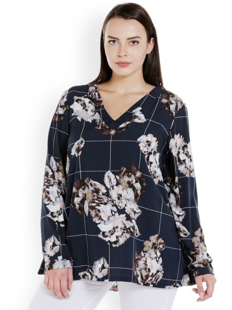 

JUNAROSE Plus Size Women Navy Blue Printed Top
