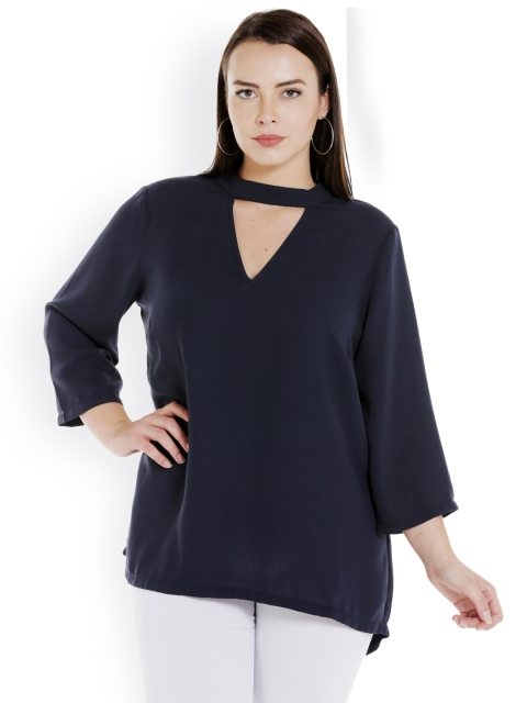 

JUNAROSE Plus Size Women Navy Solid High-Low Top, Navy blue