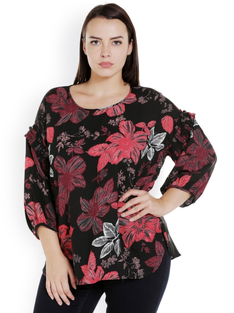 

JUNAROSE Plus Size Women Black Red Printed Top