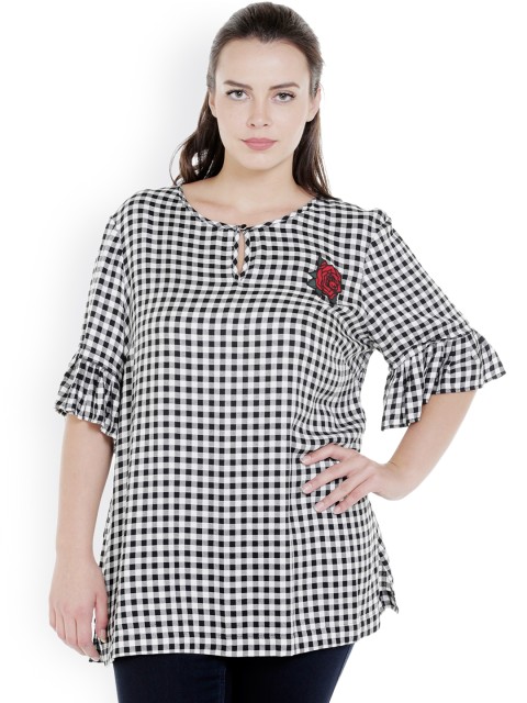 

JUNAROSE Plus Size Women White Black Checked Top