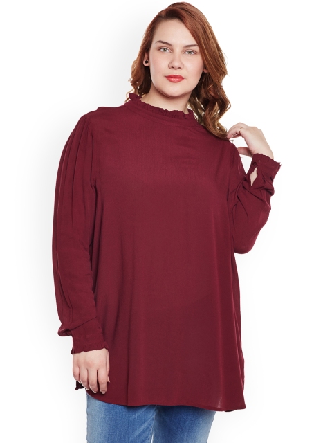 

JUNAROSE Plus Size Women Maroon Solid Top