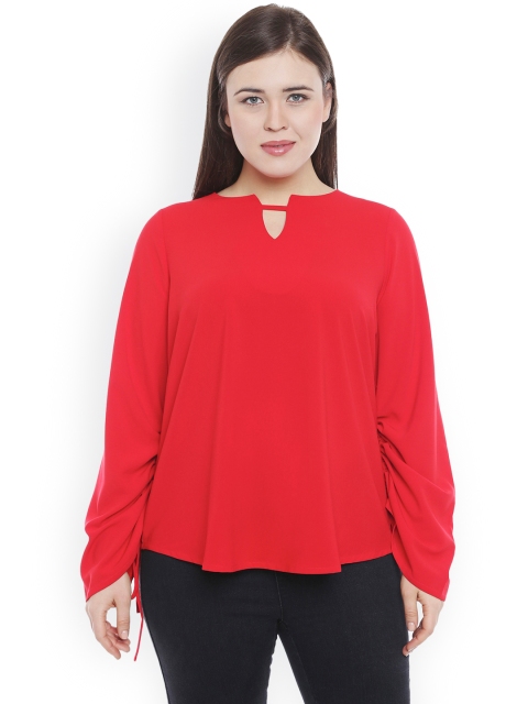 

JUNAROSE Plus Size Women Red Solid Top