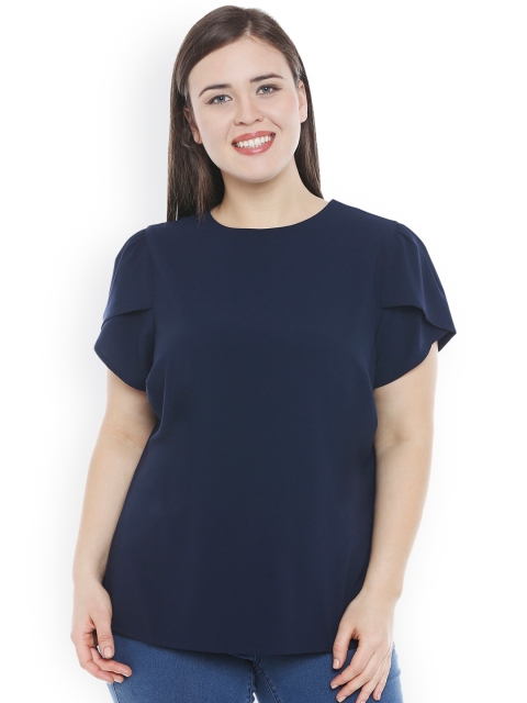 

JUNAROSE Plus Size Women Navy Solid Top, Navy blue