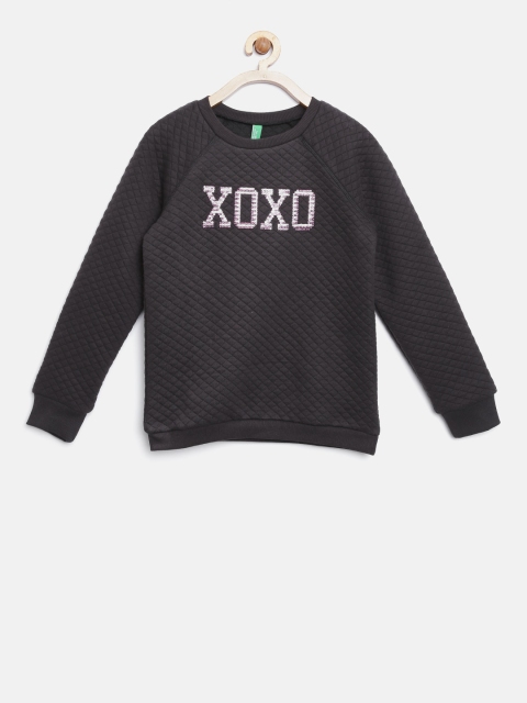

United Colors of Benetton Girls Black Quilted Sequinned Sweatshirt