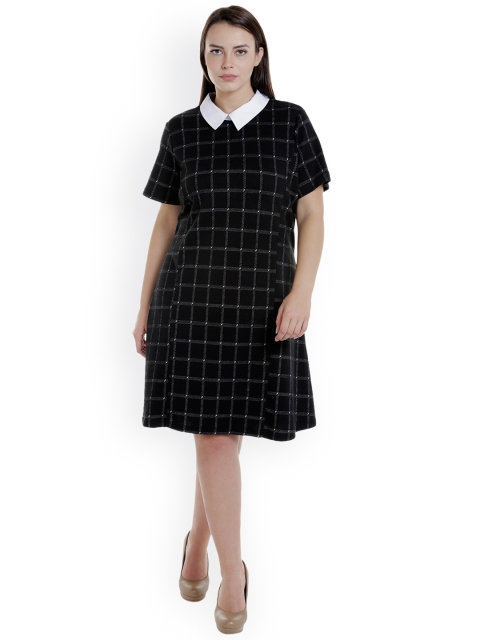 

JUNAROSE Plus Size Women Black Checked A-Line Dress