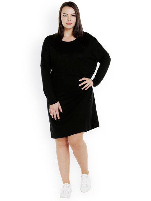 

JUNAROSE Plus Size Women Black Solid Sheath Dress
