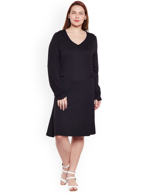 

JUNAROSE Plus Size Women Black Solid Fit and Flare Dress