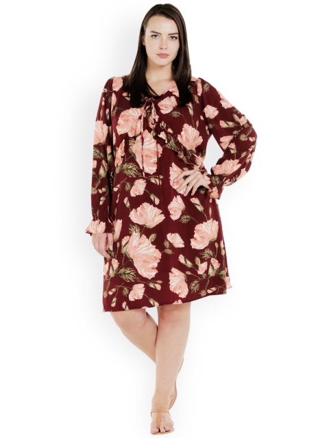 

JUNAROSE Plus Size Women Maroon Printed A-Line Dress