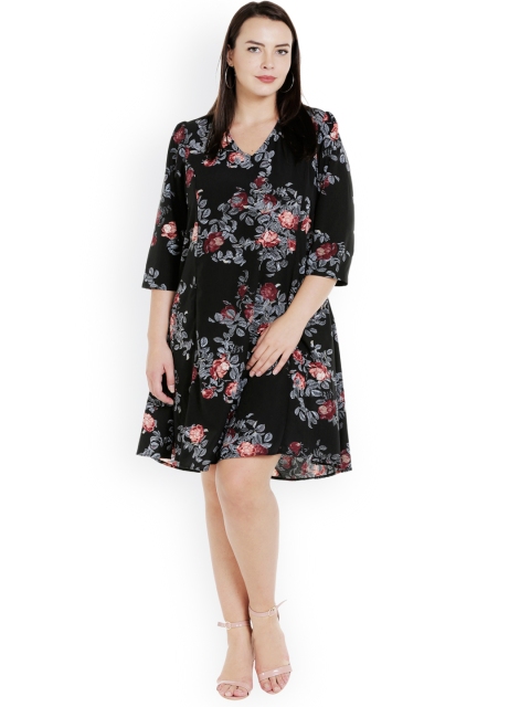 

JUNAROSE Plus Size Women Black Printed A-Line Dress
