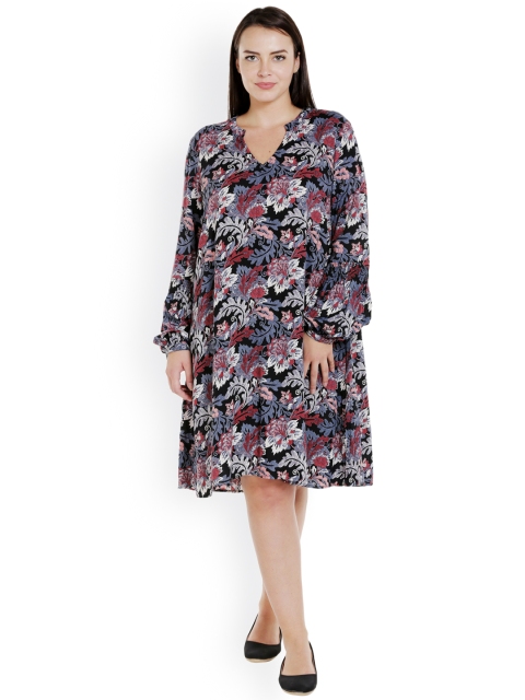 

JUNAROSE Plus Size Women Black Printed A-Line Dress