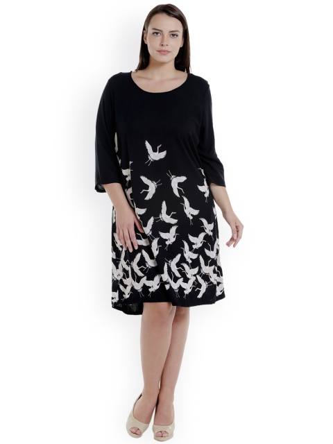 

JUNAROSE Plus Size Women Black Printed A-Line Dress
