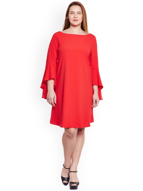 

JUNAROSE Plus Size Women Red Solid A-Line Dress