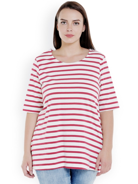 

JUNAROSE Plus Size Women Red Striped Round Neck T-shirt