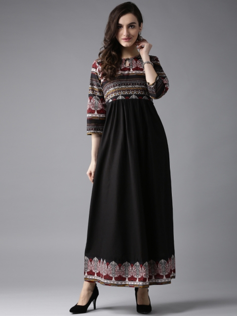 

HERE&NOW Women Black & Red Printed A-Line Kurta
